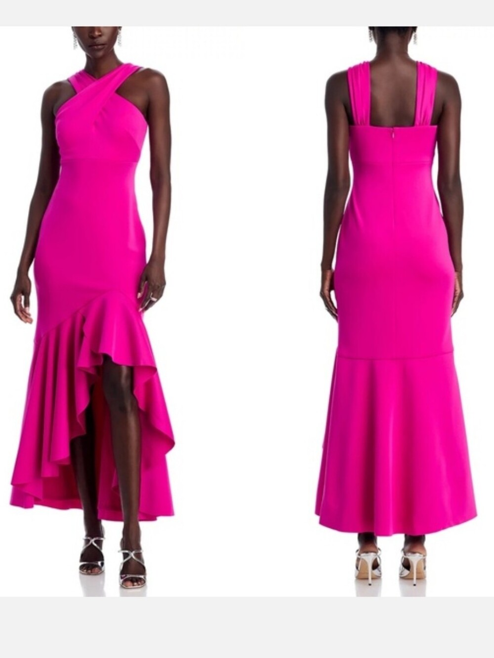 Eliza J NWT Size 14 Fuchsia Pink Ruffle Maxi Gown Formal Dress $188 Party